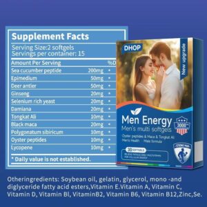 Men's Herbal Supplement with Organic Maca Root – Supports Energy, Stamina & Vitality – 60 Soft Capsules