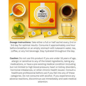 Organic Natural Honey infused with Natural Jelly, Honey Bee Pollen & 100% Mixed Natural Herbs (24 Sachets)